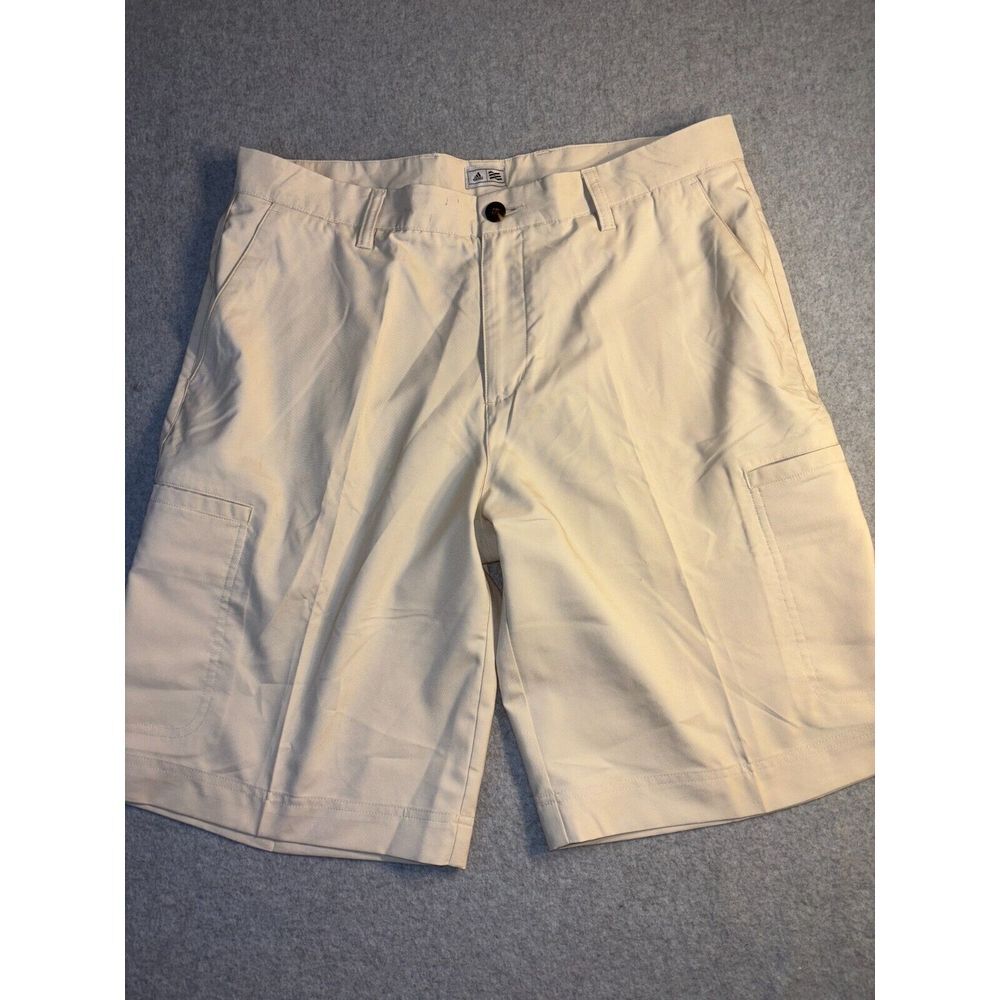 adidas Bermuda Shorts Men 34 Beige Comfort Fit Slash Pocket High Rise Flat Front
